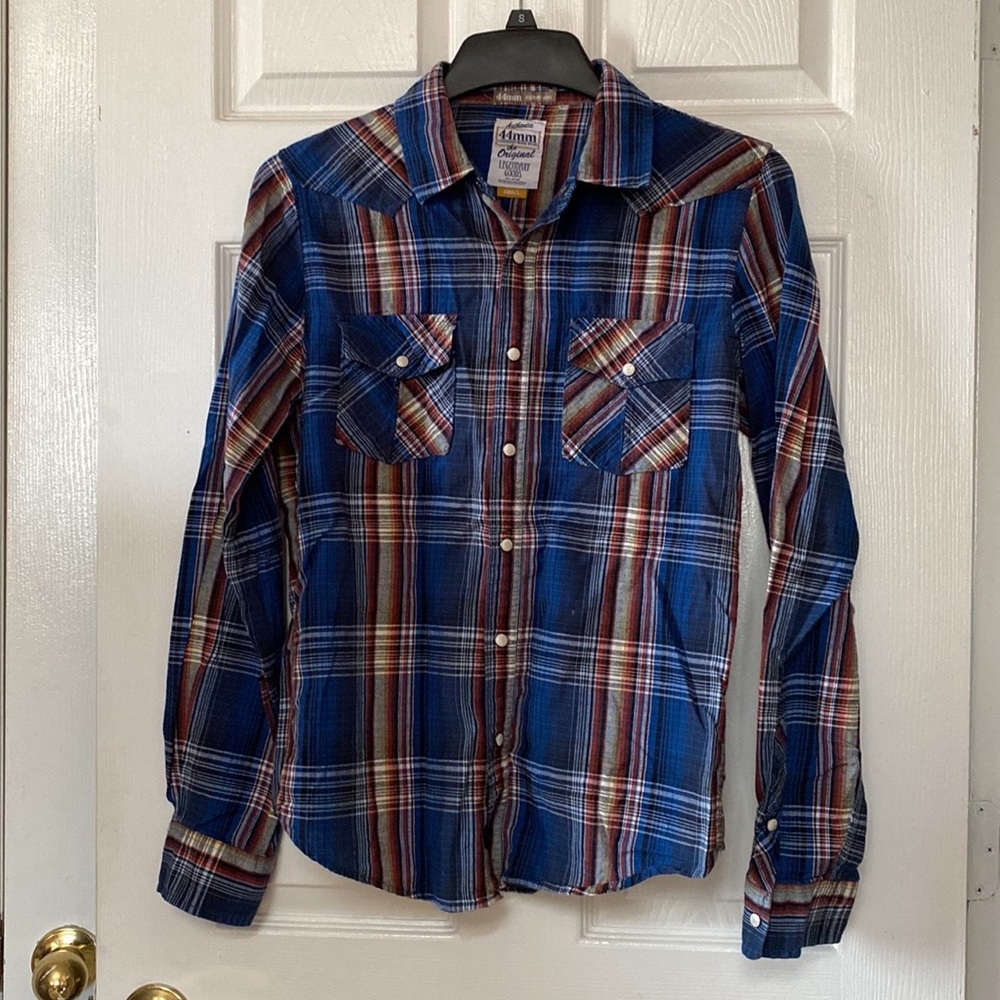 Men’s 44mm Legendary Goods Workwear Blue Paid Cotton Button Down Shirt